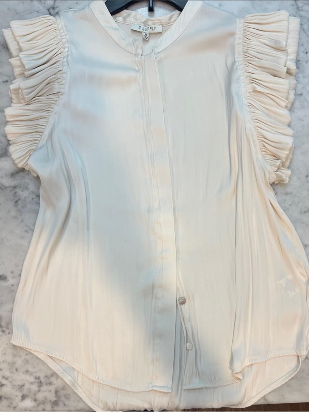 Z Supply Cream Ruffle Sleeve Button-Front Blouse